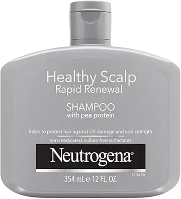 Neutrogena Healthy Scalp Rapid Renewal Shampoo with Pea Protein, UV Damage Protecting for Strong Healthy-Looking Hair, Unscented, White, 12 Fl Oz
