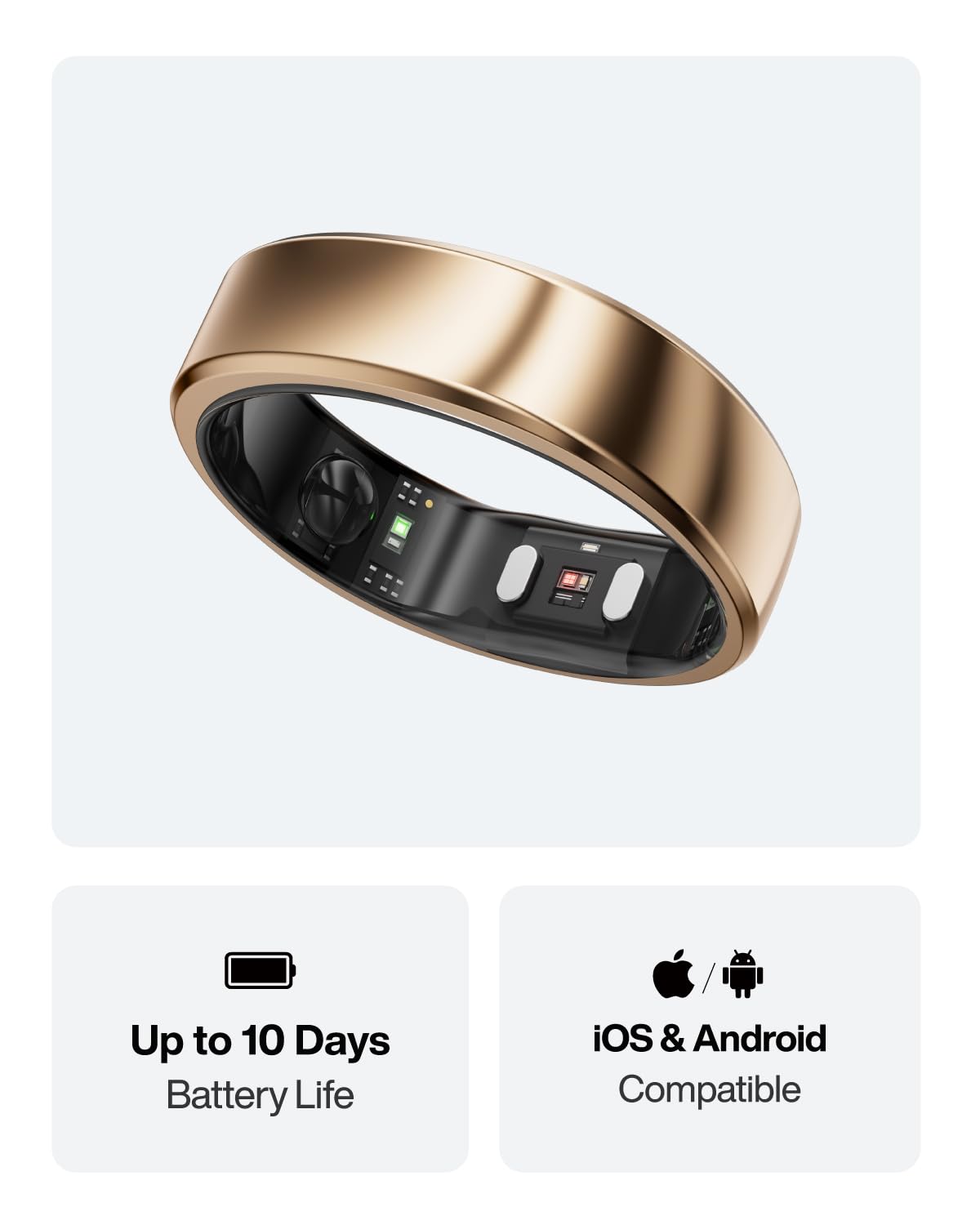 RingConn Gen 2 Air, Ultra-Thin AI Smart Ring, 10-Day Battery Life, Fitness/Sleep/Stress/HR Tracker for Women&Men, No App Fee for Standard Features, iOS & Android Compatible (Size 6, Dune Gold)
