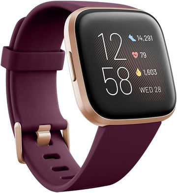 Fitbit Versa 2 Health and Fitness Smartwatch - Bordeaux/Copper Rose Aluminium