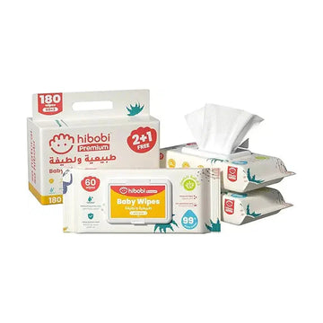 hibobi Baby Wipes - 99% Water Ultra-Mild Cleansing Baby Refresh Wipes, 180 Wipes(3 Packs)
