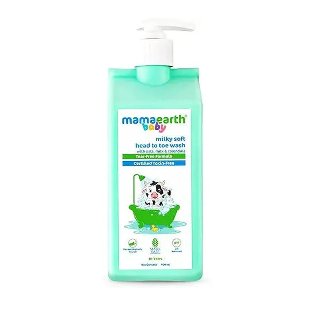 Mamaearth Milky Soft Head to Toe Wash With Oats, Milk, and Calendula for Babies- 400 ml 2-in-1 Tear-Free Body Wash & Shampoo | Moisturizes and Soothes Skin