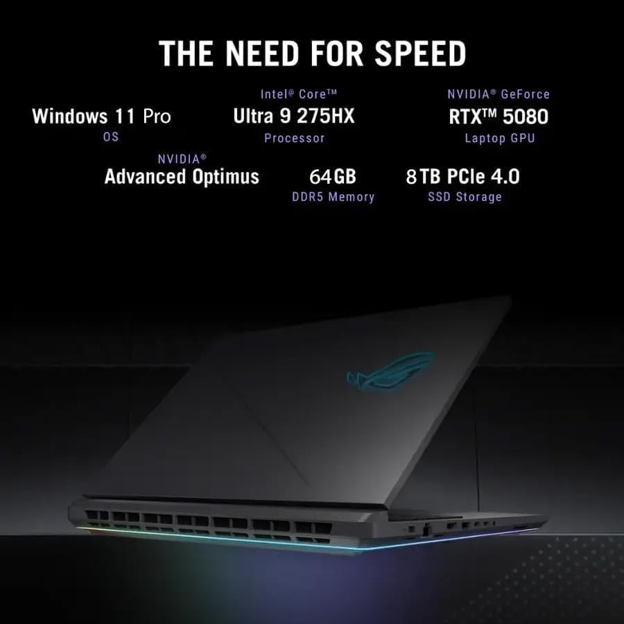 ASUS ROG Strix G18 Gaming Laptop 2025, GeForce RTX 5080 16GB DDR7, Intel Ultra 9 275HX, 18" 2.5K 240Hz Nebula Display, 64 GB DDR5, 8 TB SSD, Wi-Fi 7, RGB Backlit KB, Windows 11 Pro, w/Lifetime Office