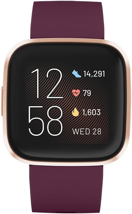 Fitbit Versa 2 Health and Fitness Smartwatch - Bordeaux/Copper Rose Aluminium