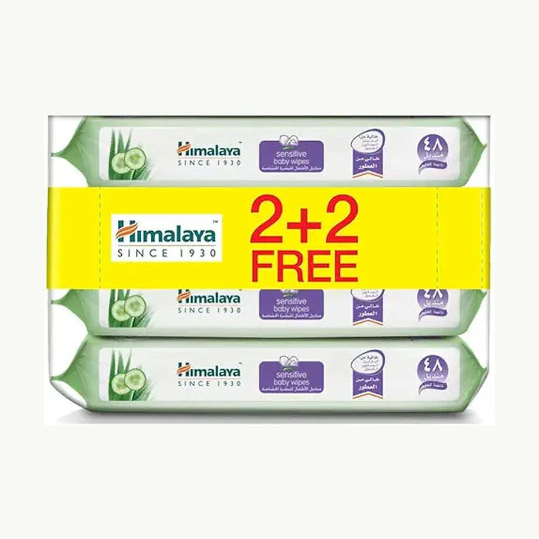 Himalaya Sensitive Skin Baby Wipes | 48 wipes X 4 packs (192 Wipes) | Cleanses Baby's Skin as Gently as pure Water | Enriched with Goodness of Aloe Vera & Cucumber | Alcohol & Paraben Free