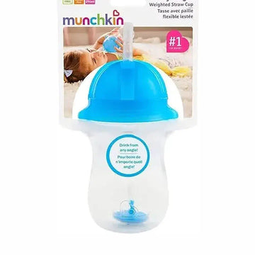 Munchkin Any Angle Click Lock Weighted Straw Trainer Cup, spill proof cup with handles, for infant/baby boys and girls, 7oz Capacity, 6 Months and above, Blue