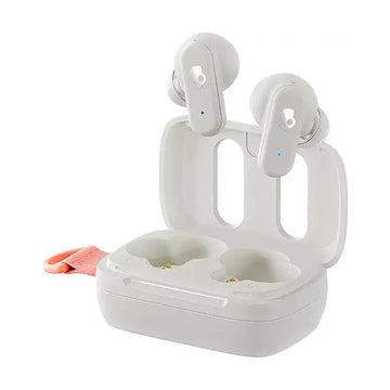 Skullcandy Dime 3 In-Ear Wireless Earbuds, 20Hr Battery, Microphone, Works with iPhone Android and Bluetooth Devices - White Bone/Orange Glow