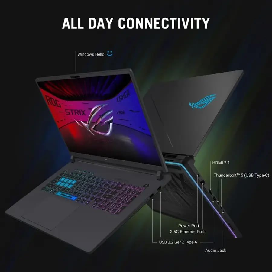 ASUS ROG Strix G18 Gaming Laptop 2025, GeForce RTX 5080 16GB DDR7, Intel Ultra 9 275HX, 18" 2.5K 240Hz Nebula Display, 64 GB DDR5, 8 TB SSD, Wi-Fi 7, RGB Backlit KB, Windows 11 Pro, w/Lifetime Office