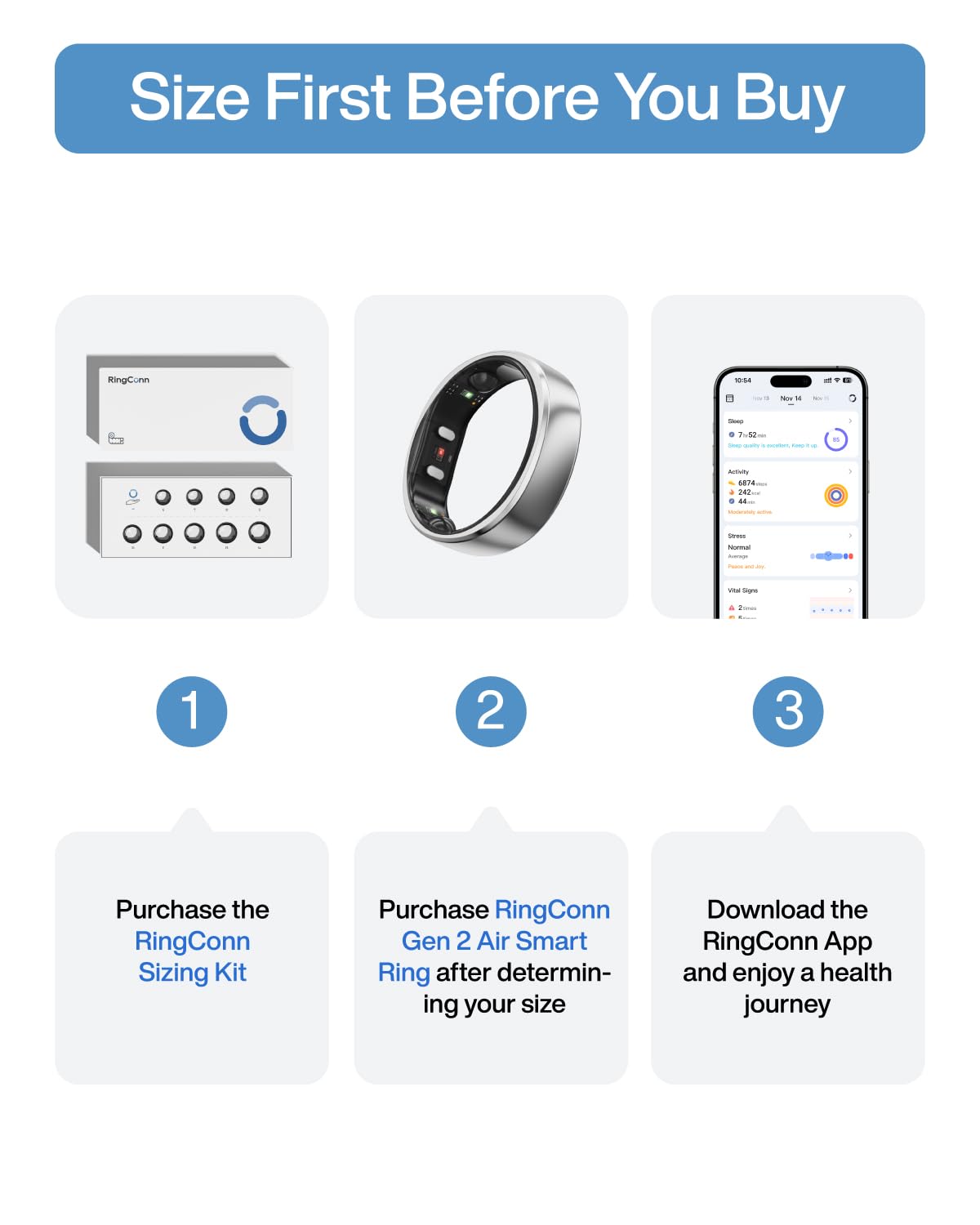 RingConn Gen 2 Air, Ultra-Thin AI Smart Ring, 10-Day Battery Life, Fitness/Sleep/Stress/HR Tracker for Women&Men, No App Fee for Standard Features, iOS & Android Compatible (Size 6, Dune Gold)