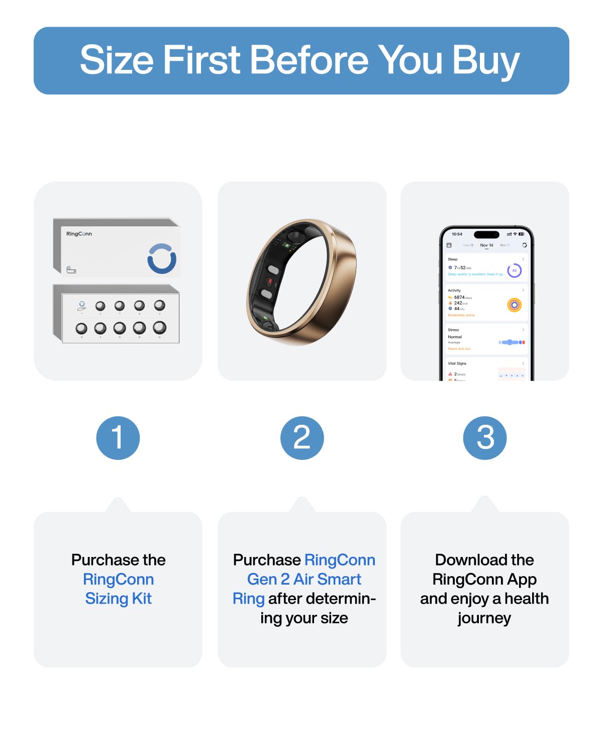 RingConn Gen 2 Air, Ultra-Thin AI Smart Ring, 10-Day Battery Life, Fitness/Sleep/Stress/HR Tracker for Women&Men, No App Fee for Standard Features, iOS & Android Compatible (Size 6, Dune Gold)