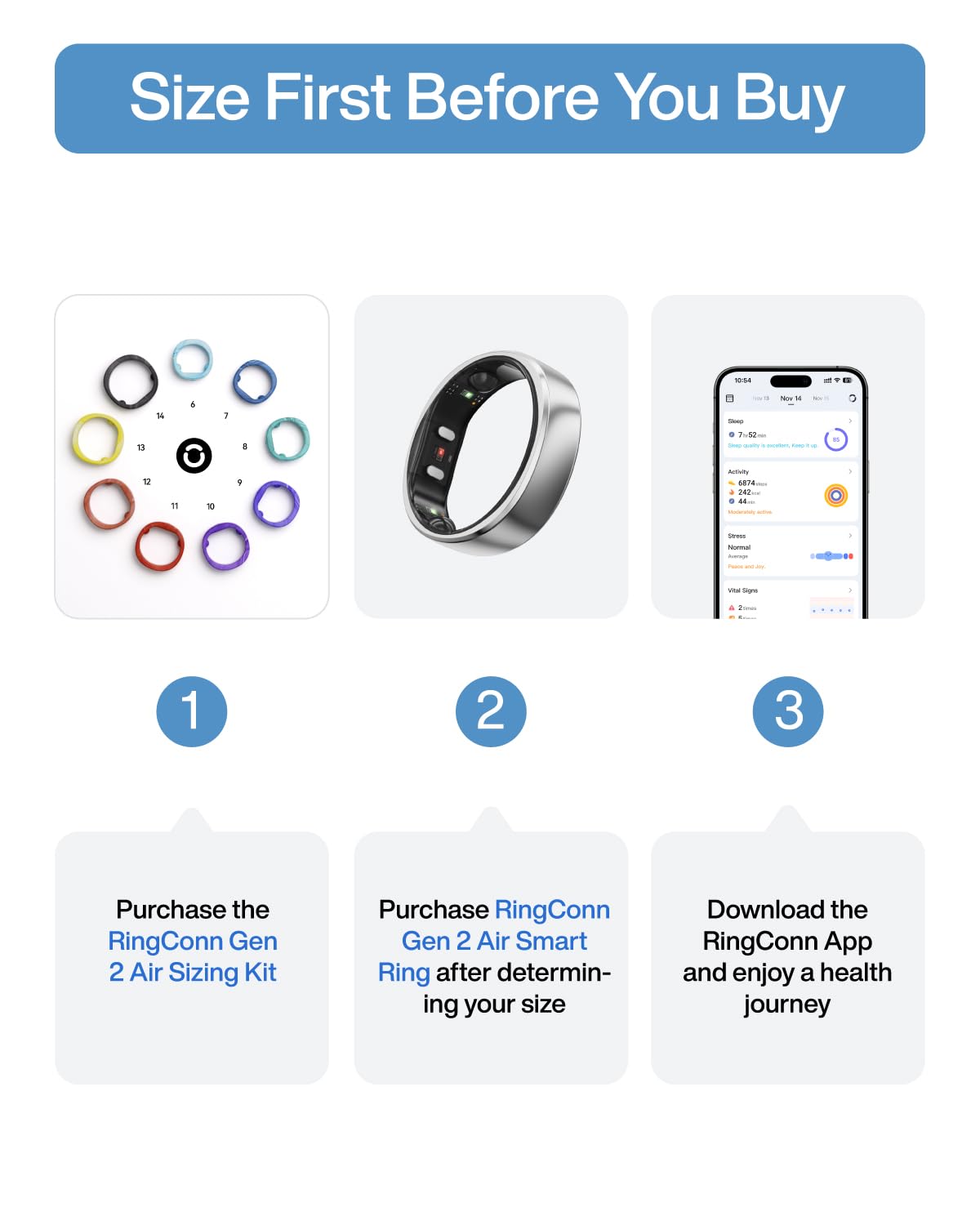 RingConn Gen 2 Air, Ultra-Thin AI Smart Ring, 10-Day Battery Life, Fitness/Sleep/Stress/HR Tracker for Women&Men, No App Fee for Standard Features, iOS & Android Compatible (Size 6, Dune Gold)