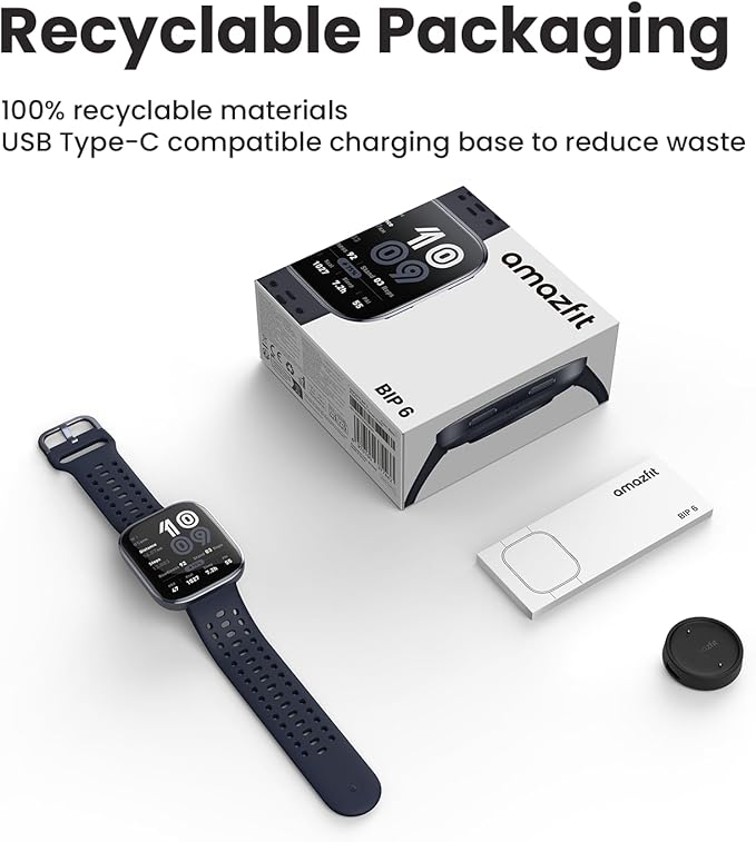 Amazfit Bip 6 Smart Watch 46mm, 14 Day Battery, 1.97" AMOLED Display, GPS & Free Maps, AI, Bluetooth Call & Text, Health, Fitness & Sleep Tracker, 140+ Workout Modes, 5 ATM Water-Resistance