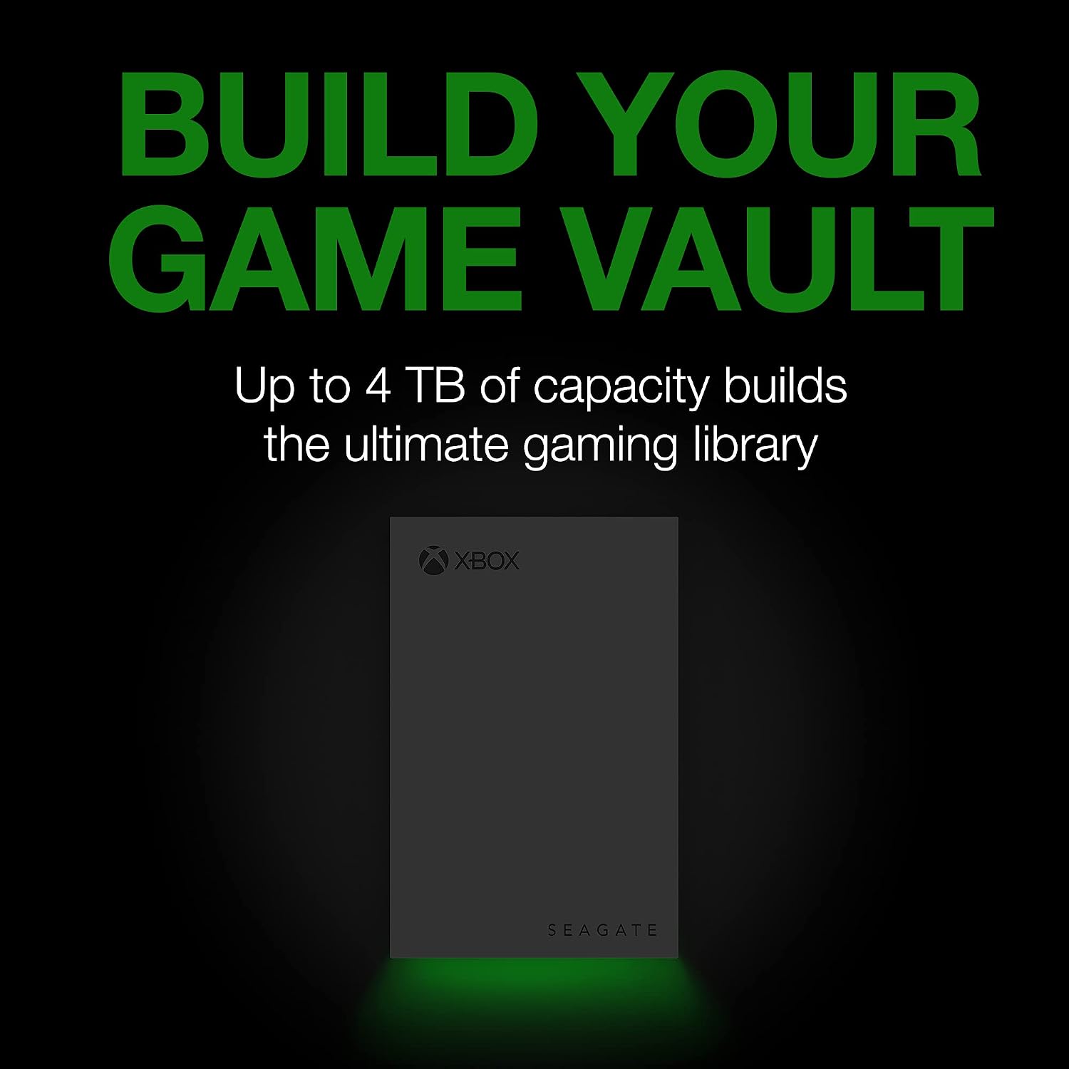Seagate Game Drive for Xbox, 2TB, External Hard Drive Portable, USB 3.2 Gen 1, Black with built-in green LED bar, Xbox Certified, 2 year Rescue Services (STKX2000403)