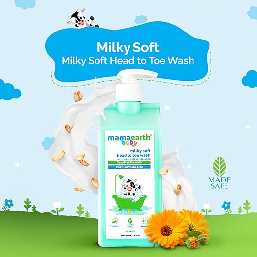 Mamaearth Milky Soft Head to Toe Wash With Oats, Milk, and Calendula for Babies- 400 ml 2-in-1 Tear-Free Body Wash & Shampoo | Moisturizes and Soothes Skin