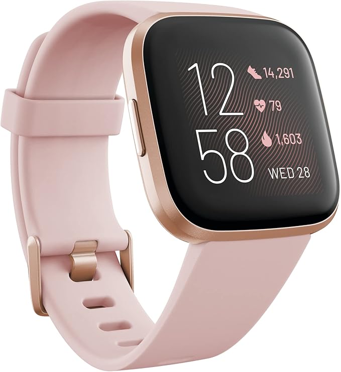 Fitbit Versa 2 Health and Fitness Smartwatch - Bordeaux/Copper Rose Aluminium