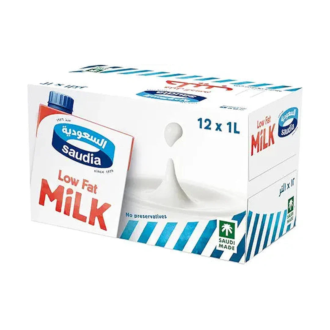 Saudia low fat milk, 12 x 1 litre - pack of 1