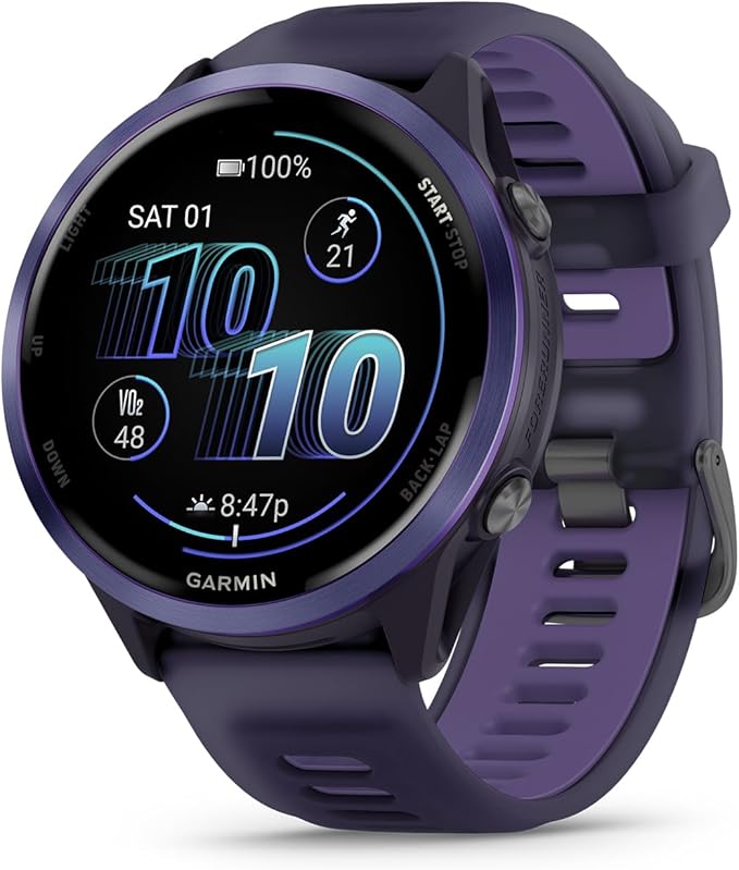 Garmin Forerunner 570, 42mm, Advanced GPS Running and Triathlon Smartwatch, AMOLED Display, Training and Recovery Features, Slate Gray Aluminum with Translucent Black/Black Band