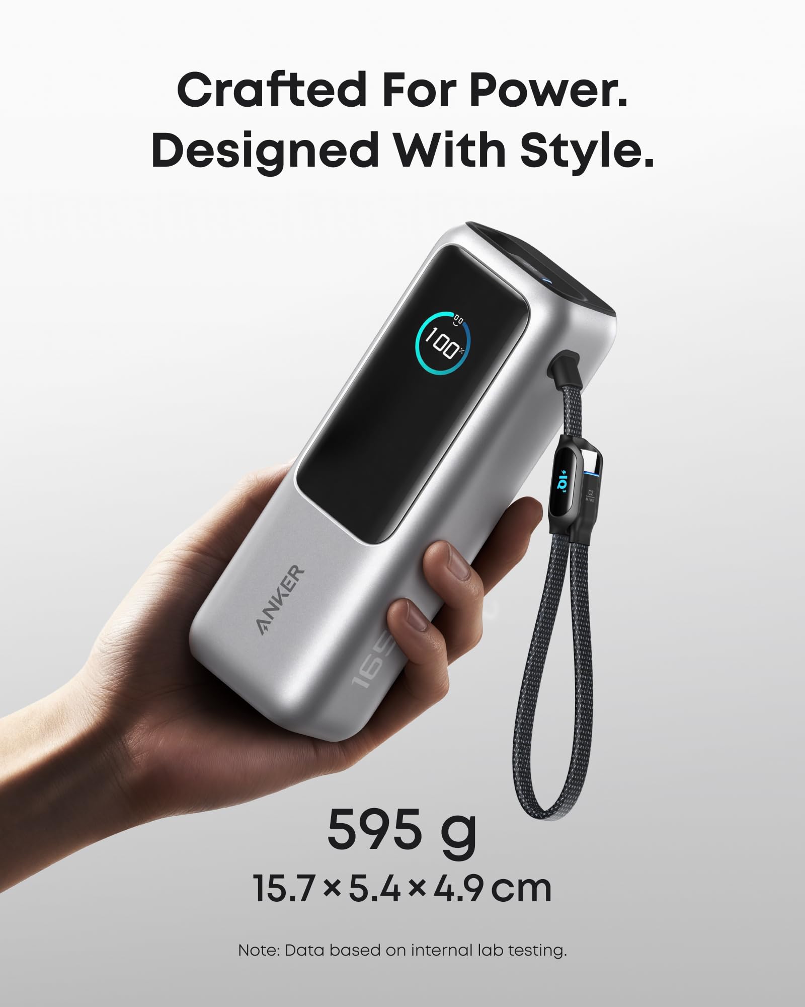 Anker Laptop Power Bank,25,000mAh Portable Charger with 165W Total Output,3 USB-C Ports (100W Max Each),Built-in Retractable Cables,Flight-Ready,for iPhone 17/16 Series,MacBook,Samsung,and More