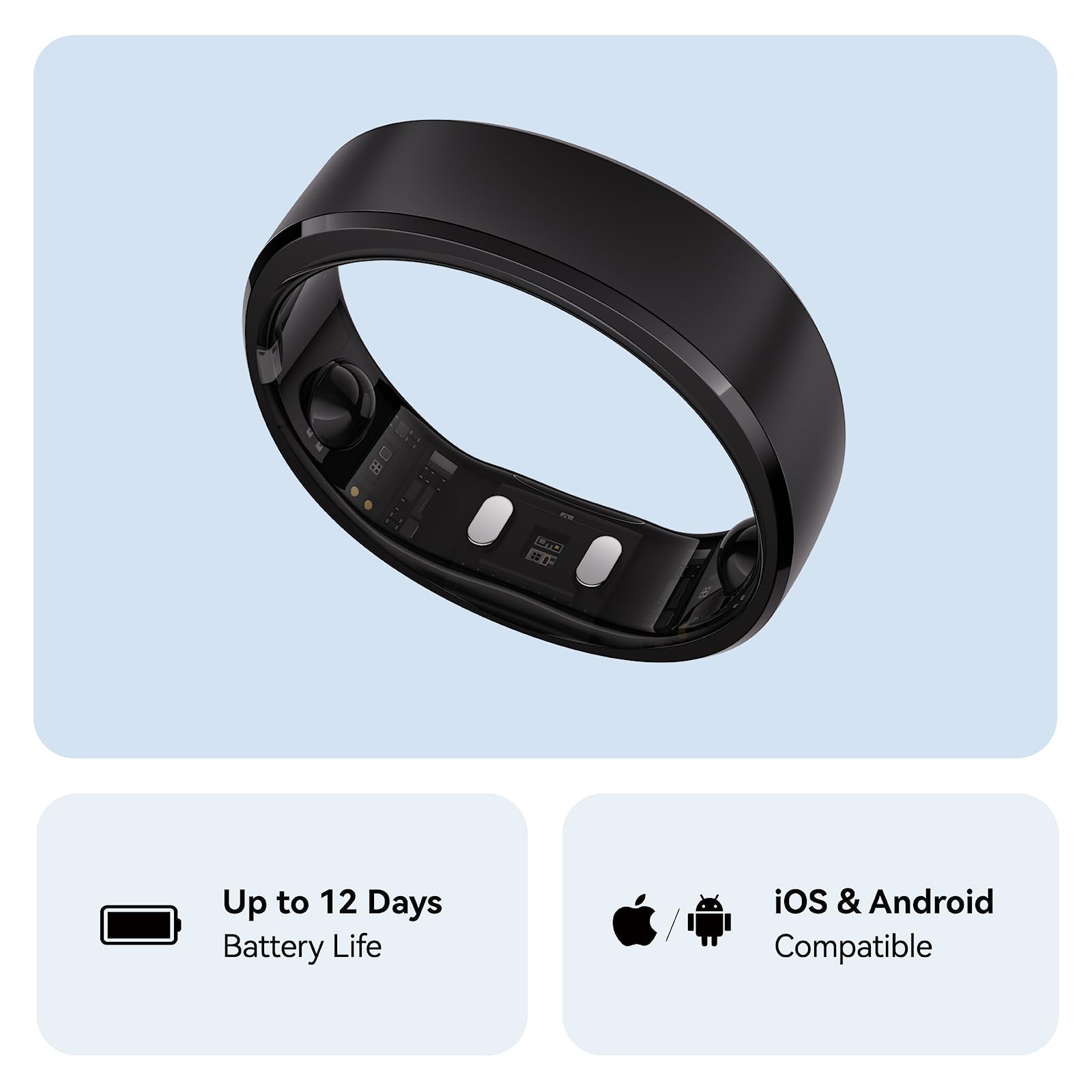 RingConn Gen 2, World’s First Smart Ring with Sleep Apnea Monitoring, No APP Subscription, 12-Day Battery Life, Stress/Heart Rate/Women's Health Tracker, Android & iOS Compatible (Black, Size 6)