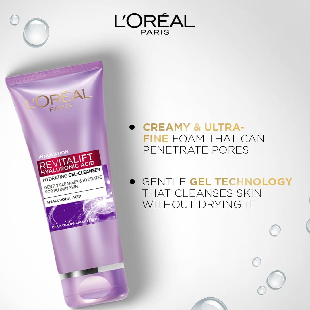 L’Oréal Paris L'Oreal Revitalift Gel Cleanser, Gentle Cleansing and Hydration, With Hyaluronic Acid, 100 ml