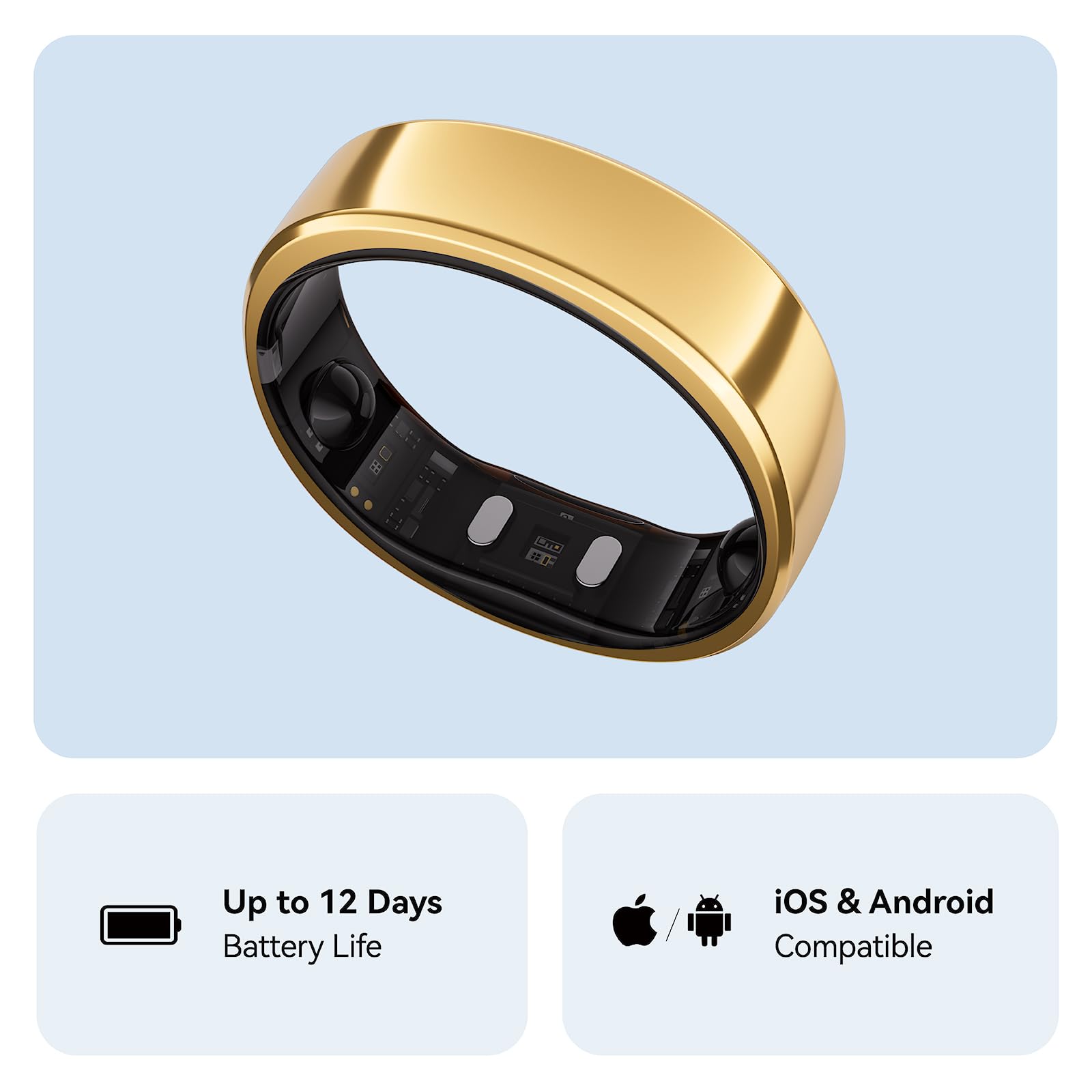 RingConn Gen 2, World’s First Smart Ring with Sleep Apnea Monitoring, No APP Subscription, 12-Day Battery Life, Stress/Heart Rate/Women's Health Tracker, Android & iOS Compatible (Black, Size 6)