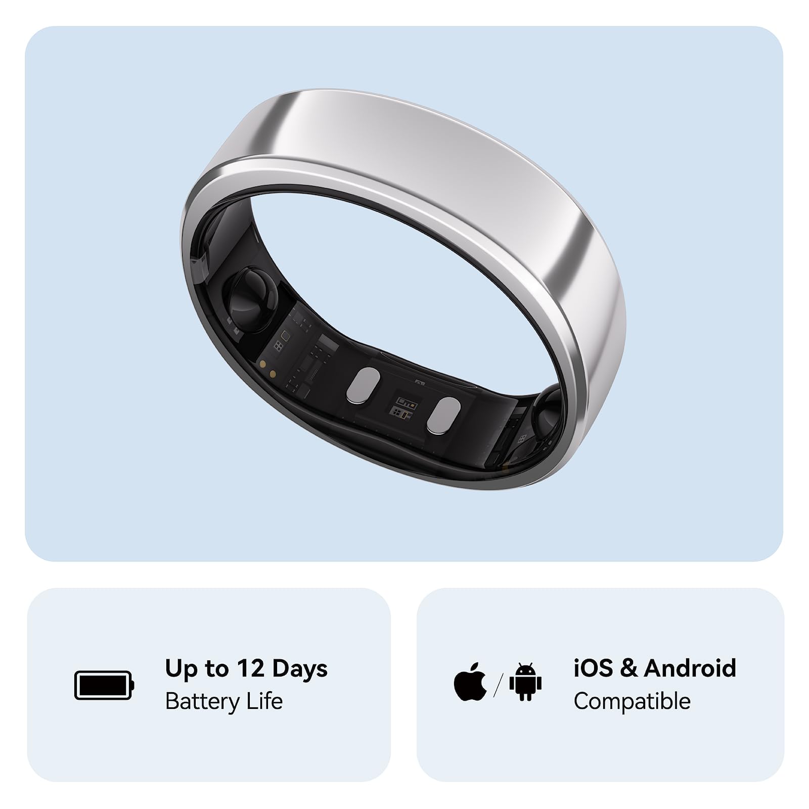 RingConn Gen 2, World’s First Smart Ring with Sleep Apnea Monitoring, No APP Subscription, 12-Day Battery Life, Stress/Heart Rate/Women's Health Tracker, Android & iOS Compatible (Black, Size 6)