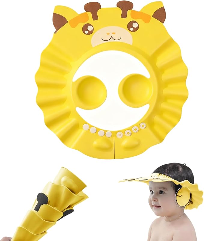 Adjustable Baby Shower Cap,Silicone Shampoo Visor Bath Hat Shower Cap Shield for Kids, Infants Protection Safety, Face Eyes Ears Protector,Baby Hair Washing Aids for Toddler Kids Baby