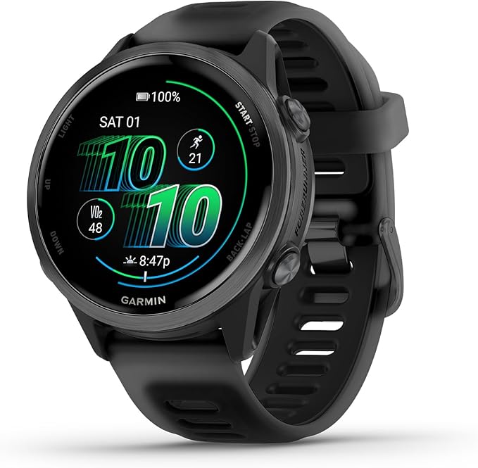 Garmin Forerunner 570, 42mm, Advanced GPS Running and Triathlon Smartwatch, AMOLED Display, Training and Recovery Features, Slate Gray Aluminum with Translucent Black/Black Band