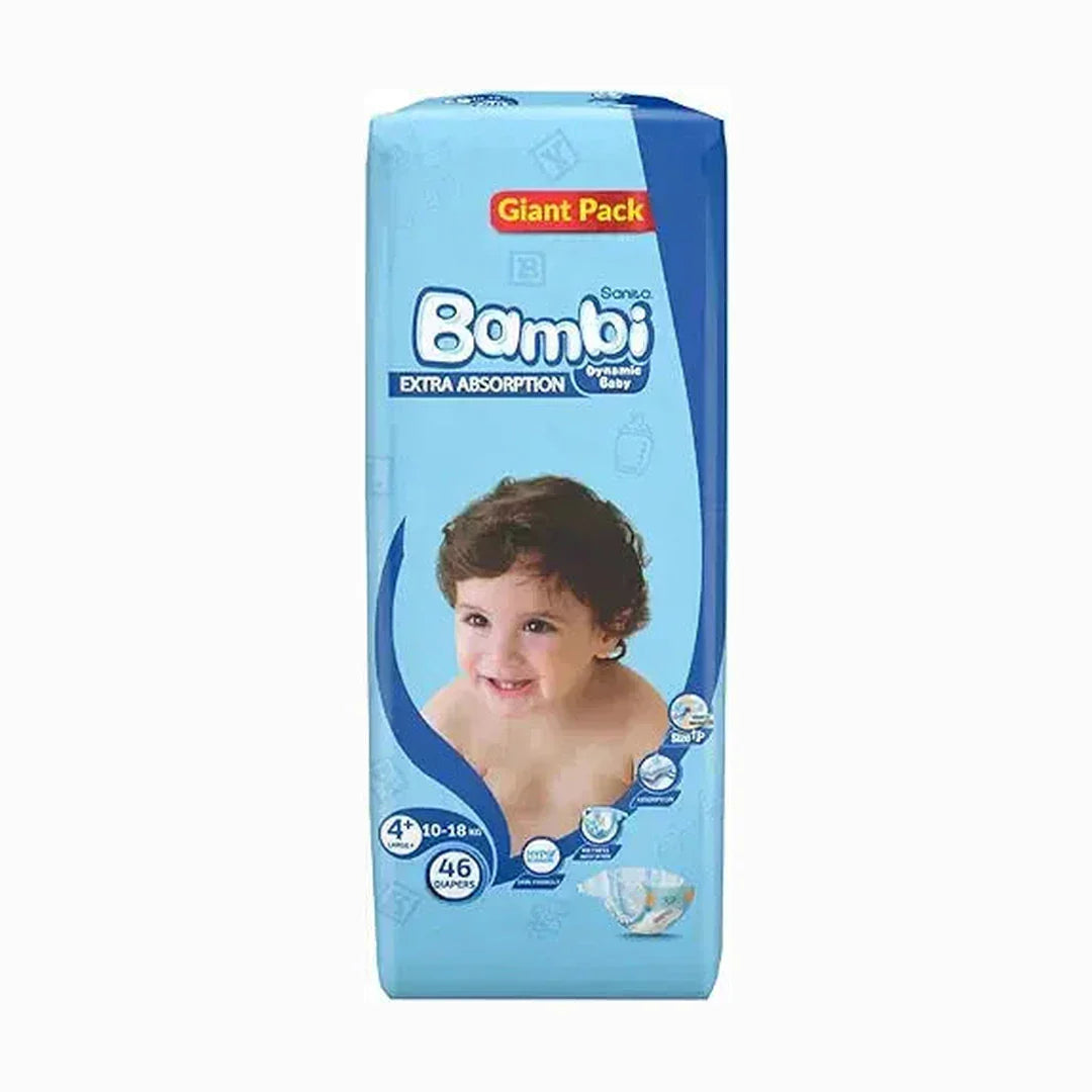 Sanita Bambi Baby Diapers Large Plus Giant Pack, 46 Pieces - Pack of 1