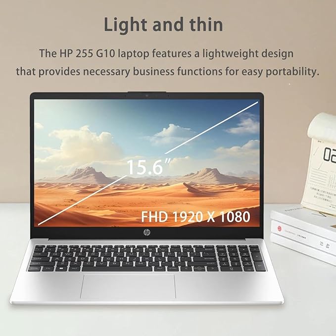 HP 255 G10 Business Laptop, 15.6" FHD IPS Display, AMD Ryzen 5 7530U, 16GB RAM, 512GB SSD, AMD Radeon Graphics, English Keyboard, Windows 11,Turbo Silver