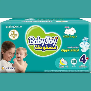 Babyjoy Compressed Diamond Pad, Size 4+, Large+, 12-21 Kg, Jumbo Box, 88 Diapers