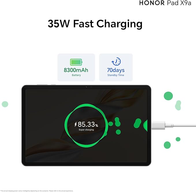 HONOR Pad X9a Wi-Fi Tablet 11.5" 120Hz Display, 8GB RAM + 128GB Storage, Android 15, Snapdragon 685, 8300mAh Battery, 35W Fast Charging, Stylus Support, Grey (2025 Model) + FREE Protective Flip Cover