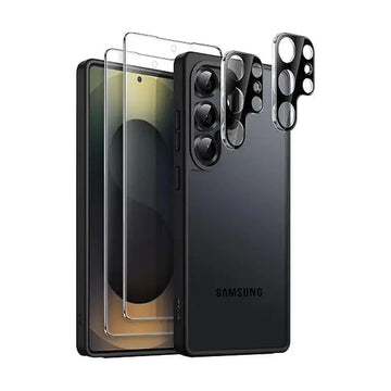 JETech 5 in 1 Matte Case for Samsung Galaxy S25 Ultra 5G with 2-Pack Each Screen Protector and Camera Lens Protector, Translucent Back Phone Cover, Tempered Glass Film (Titanium Black)
