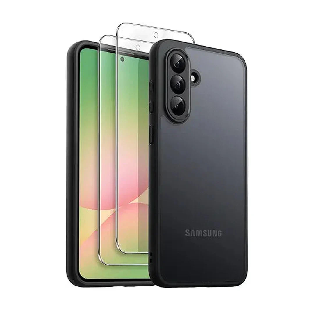 JETech 3 in 1 Matte Case for Samsung Galaxy A56 5G with 2-Pack Tempered Glass Screen Protector, Translucent Frosted Shockproof Phone Cover with Camera Protection (Black)