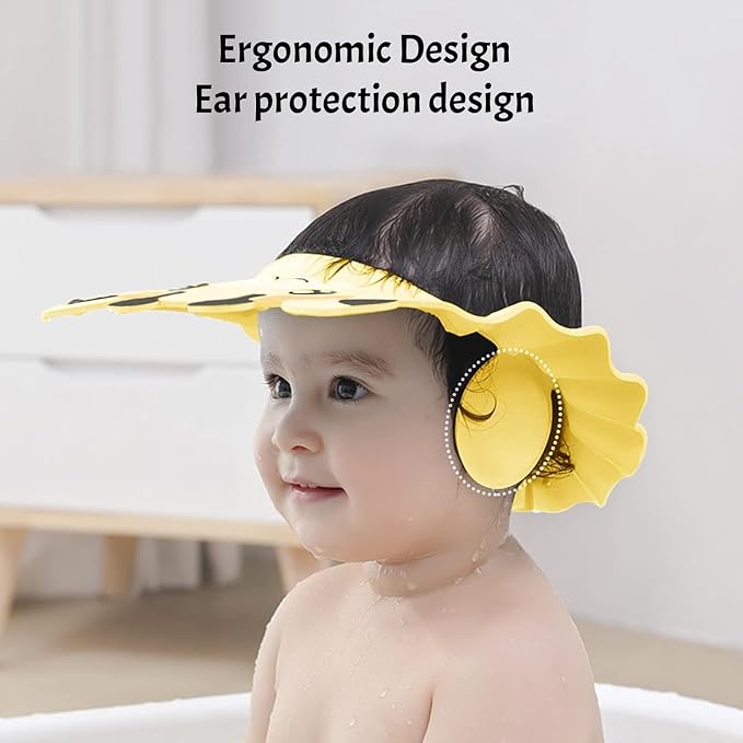 Adjustable Baby Shower Cap,Silicone Shampoo Visor Bath Hat Shower Cap Shield for Kids, Infants Protection Safety, Face Eyes Ears Protector,Baby Hair Washing Aids for Toddler Kids Baby