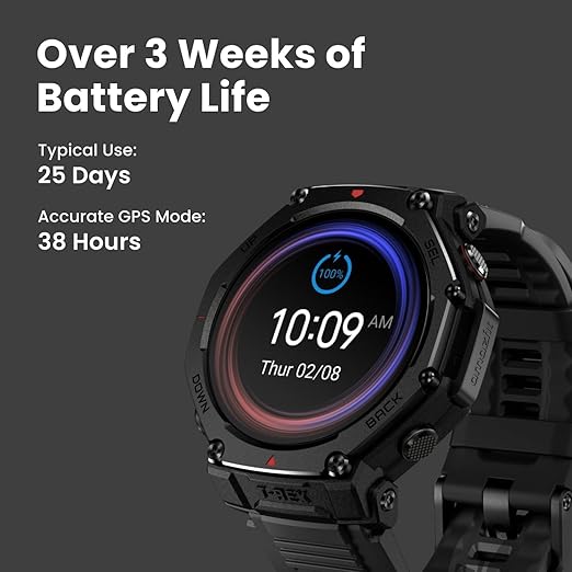 Amazfit T-Rex 3 Pro Outdoor Smart Watch 48mm Sapphire AMOLED Display, Ti Bezel, Dual Band GPS, Offline Maps, 25 Days Battery, Built-in Flashlight, 10 ATM, 180+ Sports Mode for Android & iPhone, Black