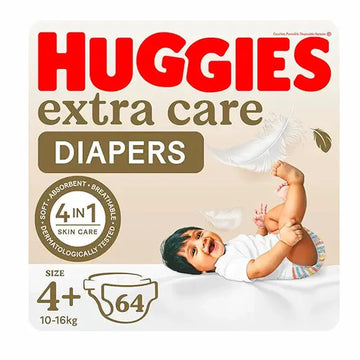 Huggies Extra Care, Size 4+, 10 -16 kg, Jumbo Pack, 64 Diapers