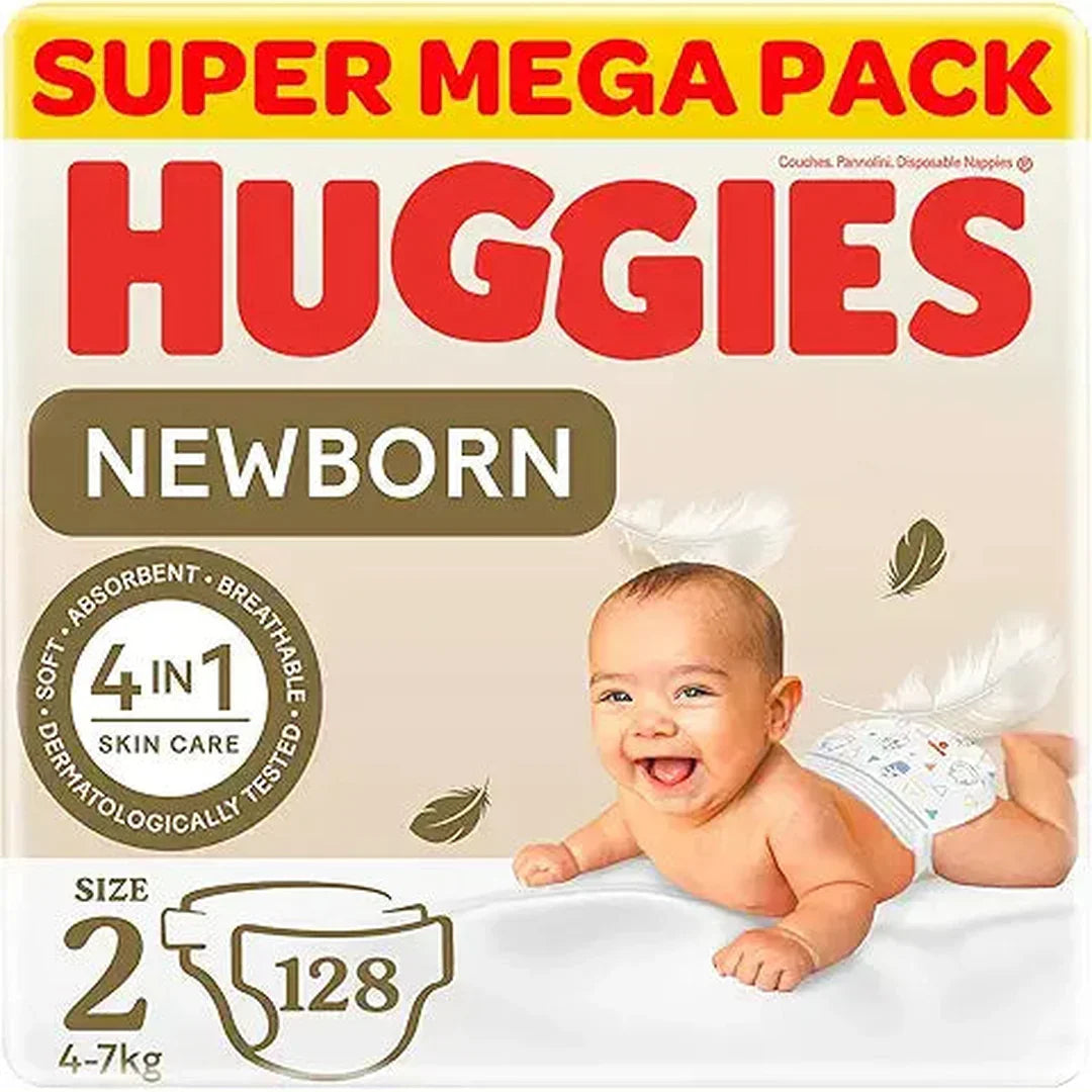 Huggies Extra Care Newborn, Size 1, Up to 5 kg, Twin Jumbo Pack, 128 Diapers