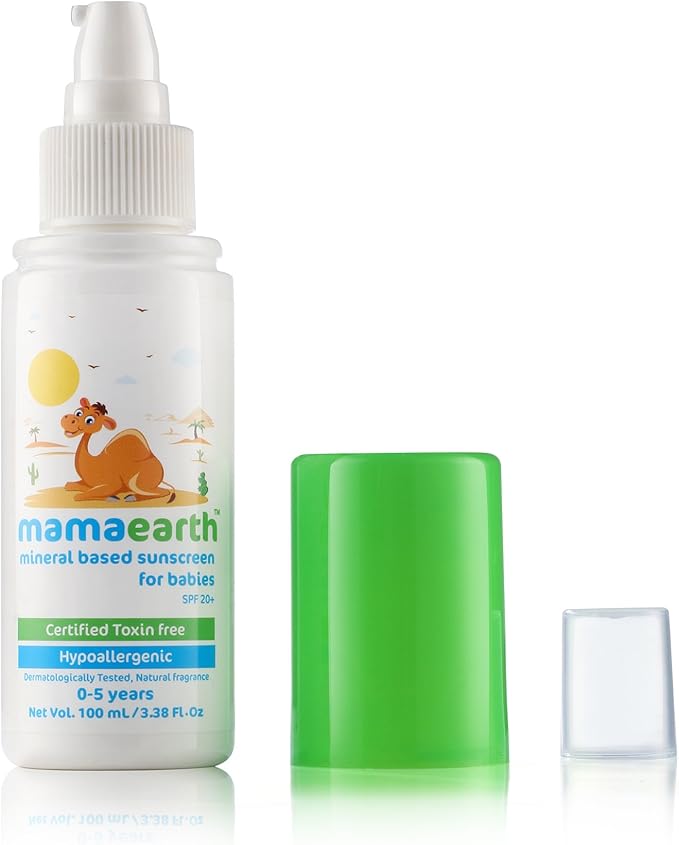Mamaearth Mineral-Based Baby Sunscreen SPF 20+ | With Zinc Oxide, Calendula, Shea & Cocoa Butter | Broad UV Protection for Sensitive Skin | Non-Greasy, Hypoallergenic, Toxin-Free | 100ml
