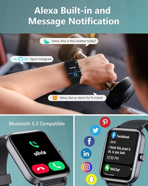 Smartwatch for Men and Women, Alexa Built-in, 4.5 cm Fitness Tracker, IP68 Waterproof Smartwatch for Android and iPhone with Bluetooth Call (Answer/Make),