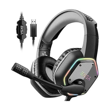 EKSA Gaming Headset PC Headset with 7.1 Surround Sound, USB Noise Cancelling Headphones with Mic & RGB LED Light, Wired Over-Ear Gaming Headphones Compatible with PS5, PS4, Mac, Laptop (Gray)