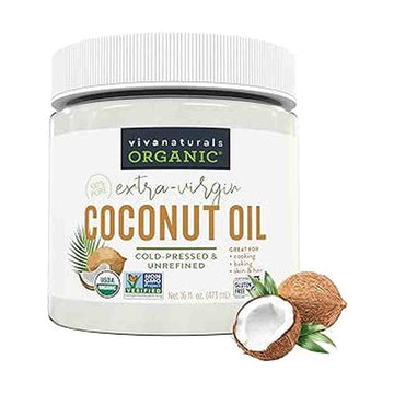 Viva Naturals Organic Coconut Oil - Unrefined, Cold-Pressed Extra Virgin Coconut Oil, USDA Organic and Non-GMO Cooking Oil, Great as Hair Oil and Skin Oil, 16 Fl Oz