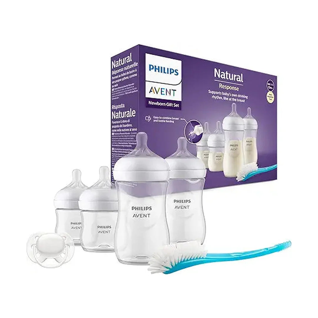 AVENT Philips Baby Bottle Newborn Gift Set - 4 Baby Milk Bottles, Ultra-Soft Pacifier and Bottle Brush, Babies Aged 0-12 Months+ (Model SCD838/11)