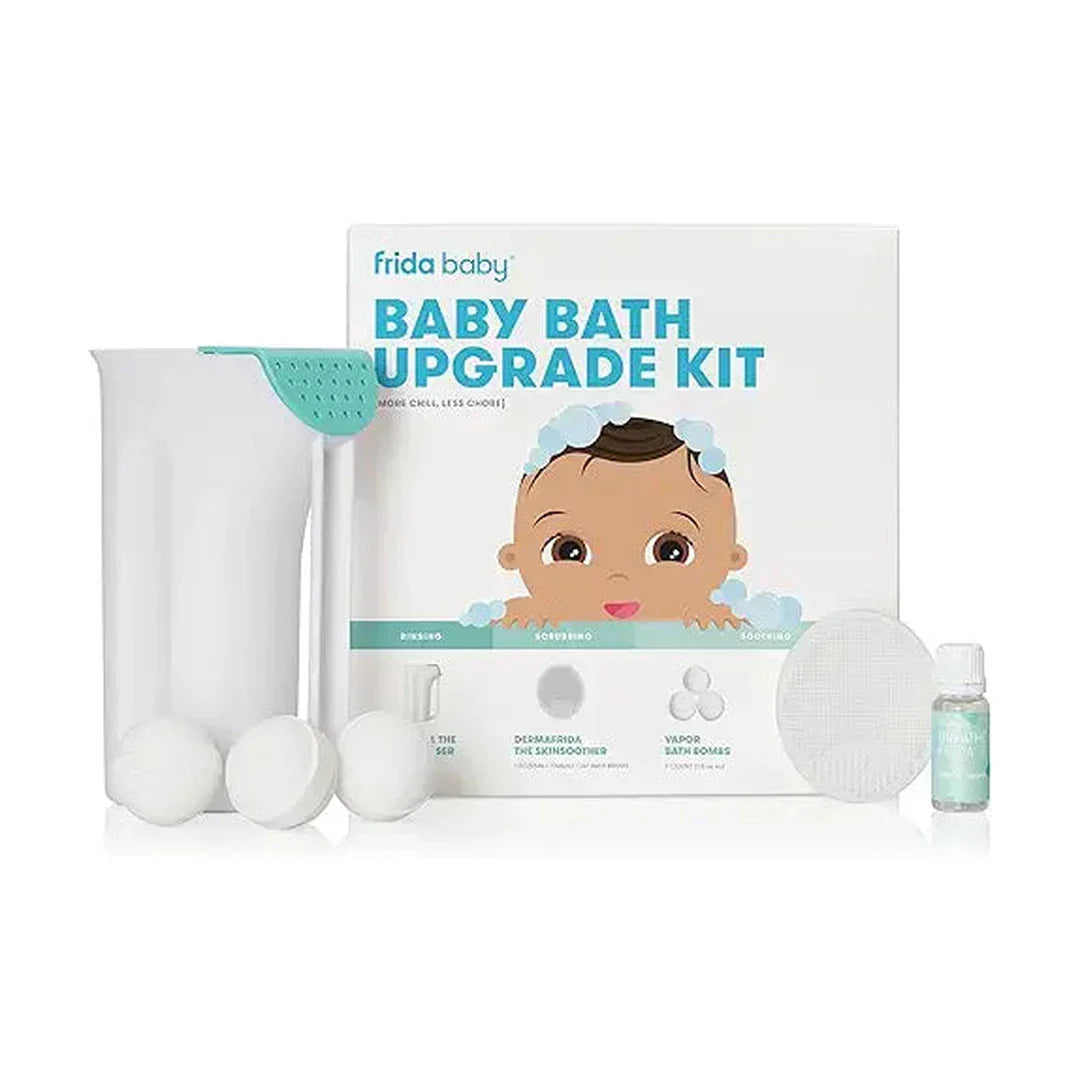 Frida Baby Baby Bath Upgrade Kit | Infant and Toddler Bath Essentials, Rinser Cup, Baby Bath Silicone Brush, Bath Bombs, Essential Oil Vapor Drops