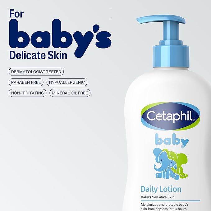 Cetaphil Baby Daily Lotion With Organic Calendula, Vitamin E, Sweet Almond & Sunflower Oils, Tear Free, Paraben, Colorant and Mineral Oil Free, Dermatologist Tested, 399ml