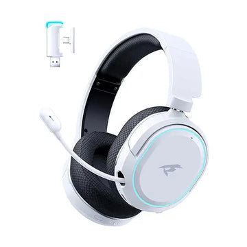 Wireless Gaming Headset, 7.1 Surround Sound, 2.4GHz USB Gaming Headphones with Bluetooth 5.4, 100H Battery, ENC Noise Canceling Mic, RGB Light, Wireless Headset for PC PS5 PS4 Mac Switch (Black-White)