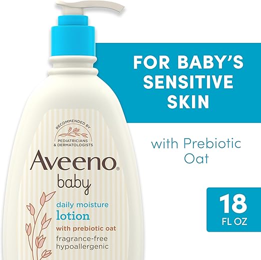 Aveeno Baby Daily Moisture Moisturizing Lotion for Delicate Skin with Natural Colloidal Oatmeal & Dimethicone, Hypoallergenic, Fragrance-, Phthalate- & Paraben-Free, 18 fl. oz (Package may vary)