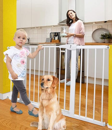 Auto Close Safety Baby Gate, Extra Wide Child Gate, The Maximum Suitable For 143 cm, Including 10 cm, 20 cm, 30 cm Extension Rack, Easy Walk Thru Durability Dog Gate for Stairs, Doorways
