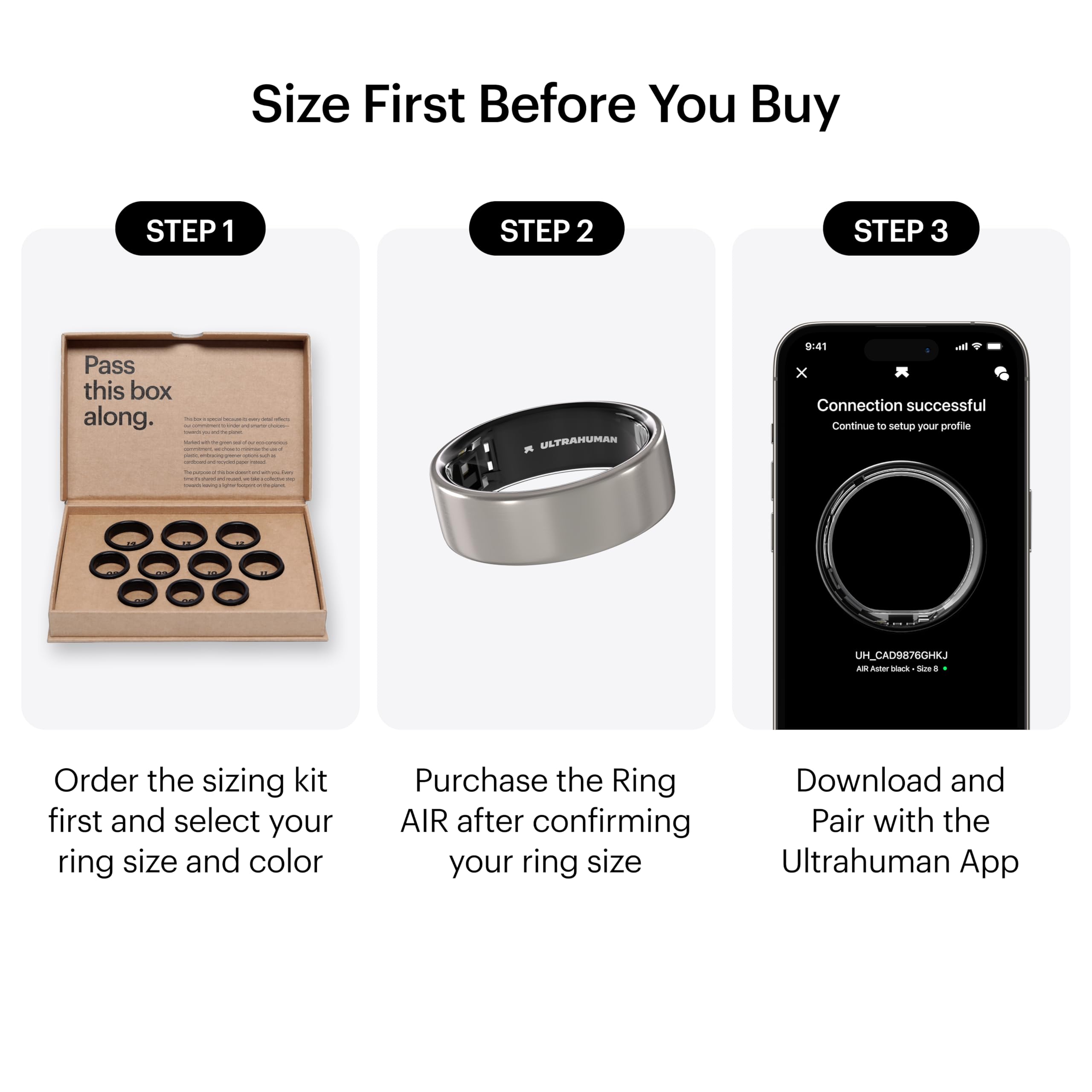 ULTRAHUMAN Ring AIR Smart Ring Health Tracker, Sleep Tracker, Fitness Tracker (Size 12, Black)