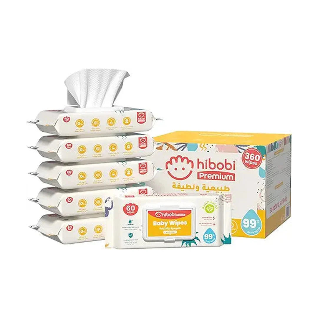 hibobi 99% Pure Water Baby Wipes With Aloe, Gentle Cleansing Baby Wipes, 6X60, 360 Baby Wet Wipes(6 Packs)