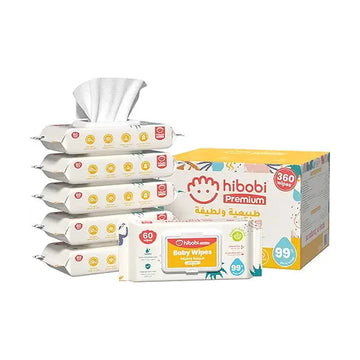 hibobi 99% Pure Water Baby Wipes With Aloe, Gentle Cleansing Baby Wipes, 6X60, 360 Baby Wet Wipes(6 Packs)